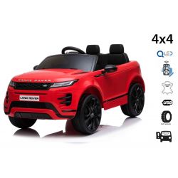 Elektrische speelgoed auto Range Rover EVOQUE, rood, enkele kunstleer zitting, mp3-speler met USB-ingang, 4x4-aandrijving, 12V10Ah-accu, EVA-wielen, geveerde assen, sleutelstart, 2,4 GHz Bluetooth-afstandsbediening, licentie