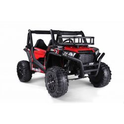 UTV 24V, rood, twee stoelen in kunstleer, 2,4 GHz afstandsbediening, 2 x 200 W-motoren, elektrische rem, led-verlichting, zachte EVA-wielen met vering, mp3-speler met USB / AUX