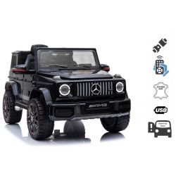 Kinderauto Mercedes G Nieuw, Zwart, Originele licentie, Batterij-aangedreven, Openende deuren, Enkele stoel, 2x motor, 12 V batterij, 2,4 Ghz afstandsbediening, Achtervering, Soepele start 
