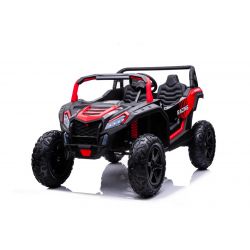 Elektrische loopauto UTV XXL 24V, rood, tweezits in leer, remschijven, krachtige motor met differentieel, led-verlichting, opblaasbare rubberen wielen met achtervering, mp3-speler met USB en bluetooth, verstelbaar stuur