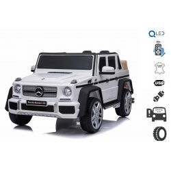 Elektrische kinderaut Mercedes G650 MAYBACH, Wit, Origineel kenteken, 12V batterijvoeding, Openende deuren, 2 x 25W motor, 2,4 Ghz afstandsbediening, Zachte EVA-wielen, Vering, Zachte start, MP3-speler met USB / SD-ingang