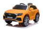 Elektrische speelgoed auto Audi Q8, Oranje, Originele licentie, Kunstleer zitting, Openende deuren, 2x 25W-motor, 12 V-batterij, 2,4 Ghz-afstandsbediening, Zachte EVA-wielen, LED-verlichting, Softstart, ORIGINELE licentie