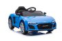 Elektrische rit op auto Audi R8 Spyder NIEUW type, blauw, originele licentie, batterij aangedreven, openende deuren, kunststof stoel, 2x 25W motor, 12V batterij, 2,4 GHz afstandsbediening, soepele start, mp3-speler