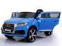 Elektrische kinderauto Audi Q7 Quattro Nieuw, Blauw gelakt, Originele licentie, Batterij-aangedreven, Deuren openen, Enkele stoel, 2x motor, 12 V accu, 2,4 Ghz afstandsbediening, Zachte EVA-wielen, Soepele start