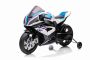 Elektrische motor BMW HP4 RACE 12V, gelicentieerd, wit, 12V batterij, EVA zachte wielen, 2 x 35W motoren, vering, metalen frame, metalen vork, hulpwielen