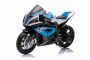 Elektrische motor BMW HP4 RACE 12V, gelicentieerd, blauw, 12V batterij, EVA zachte wielen, 2 x 35W motoren, vering, metalen frame, metalen vork, hulpwielen