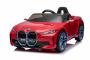 Elektrische kinderauto BMW i4, rood, 2,4 GHz afstandsbediening, USB/AUX/Bluetooth, achterwielophanging, 12V accu, LED verlichting, 2 X 25W motor, ORIGINEEL kenteken