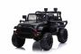 OFFROAD elektrische kinderauto met achterwielaandrijving, zwart, 12V accu, hoog chassis, brede zitting, geveerde assen, 2,4 GHz afstandsbediening, mp3-speler met USB, led-verlichting