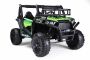 UTV 24V, groen, twee stoelen in kunstleer, 2,4 GHz afstandsbediening, 2 x 200 W-motoren, elektrische rem, led-verlichting, zachte EVA-wielen met vering, mp3-speler met USB / AUX