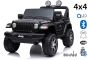 Elektrische auto voor kinderen JEEP Wrangler, zwart, Dubbele kunstleren zitting, radio met Bluetooth en USB-ingang, 4x4-aandrijving, 12V10Ah-batterij, EVA-wielen, verende assen, 2,4 GHz afstandsbediening, licentie