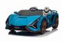 Elektrische loopauto Lamborghini Sian 4X4, blauw, 12V, 2,4 GHz afstandsbediening, USB/AUX-ingang, Bluetooth, Vering, Verticaal openende deuren, zachte EVA-wielen, LED-verlichting, ORIGINELE licentie